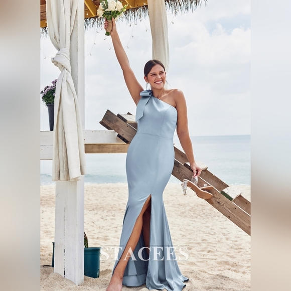 STACEES Light Blue One-Shoulder Dress - Picture 1 of 12